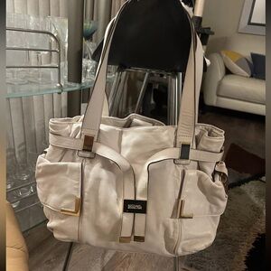 Michael Kors Ivory Leather Beverly Large Shoulder Bag Purse